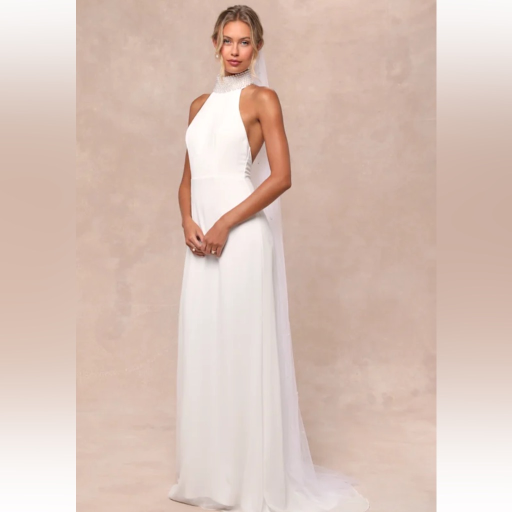Lulu’s Extraordinary Moment White Pearl Neck Maxi Dress